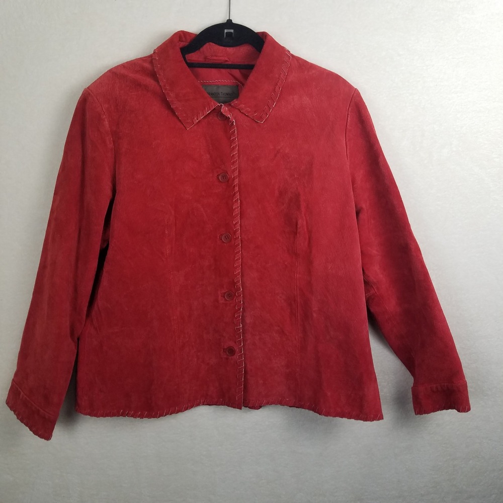 Brandon Thomas Red Suede Leather‎ Jacket Women PL Whipstitch Detail - Picture 2 of 10